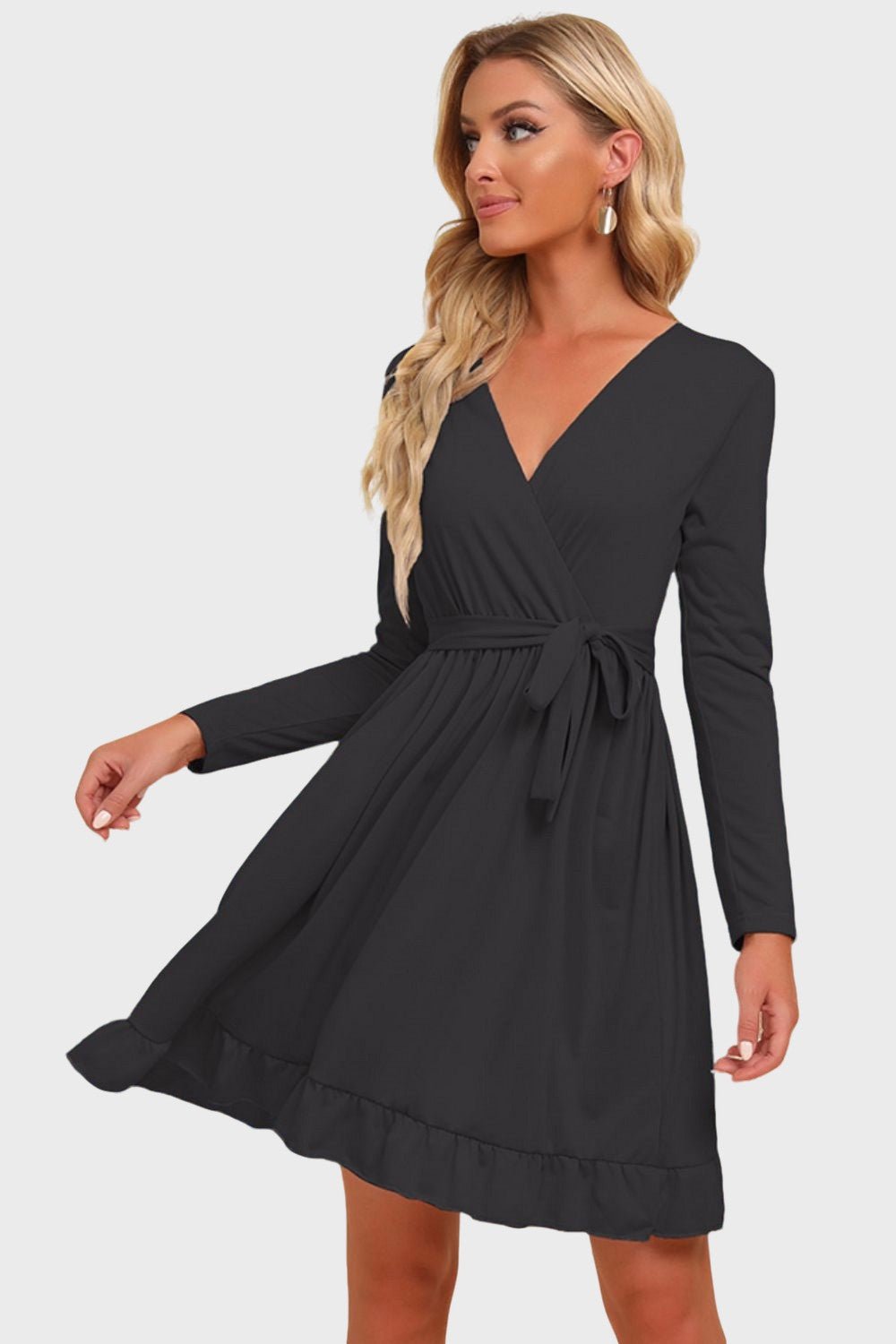 Ruffles | Gigi Tiered Dress - Long Sleeve Tie Waist Dress-Dresses-ONVOILA