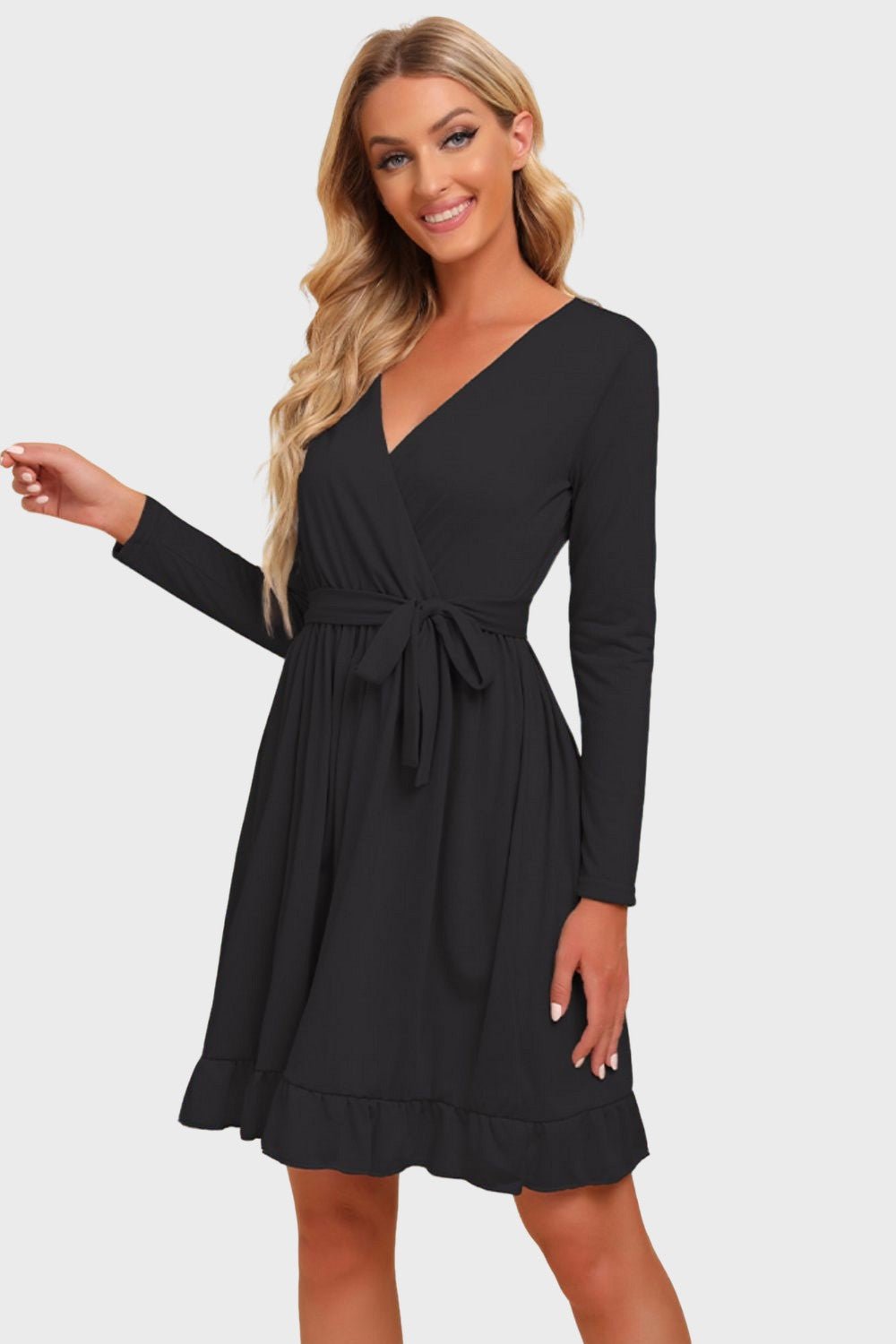 Ruffles | Gigi Tiered Dress - Long Sleeve Tie Waist Dress-Dresses-ONVOILA