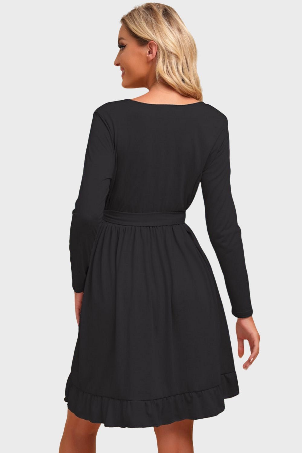 Ruffles | Gigi Tiered Dress - Long Sleeve Tie Waist Dress-Dresses-ONVOILA