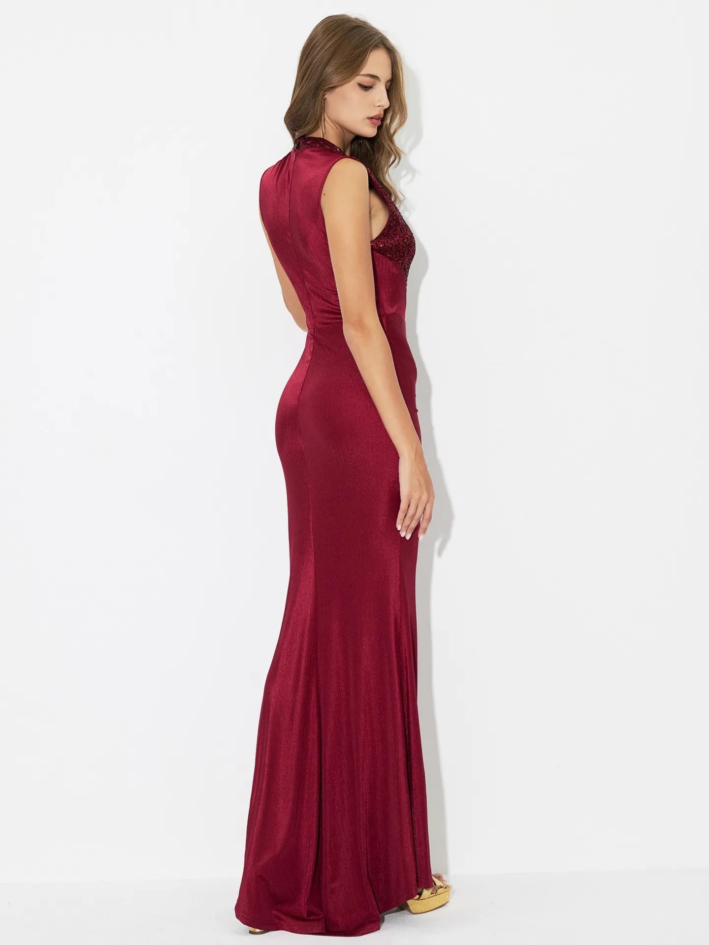 Elegant Long Evening Dress: Sequin Ruched Thigh-Slit Formal-Wedding & Bridal Party Dresses-ONVOILA