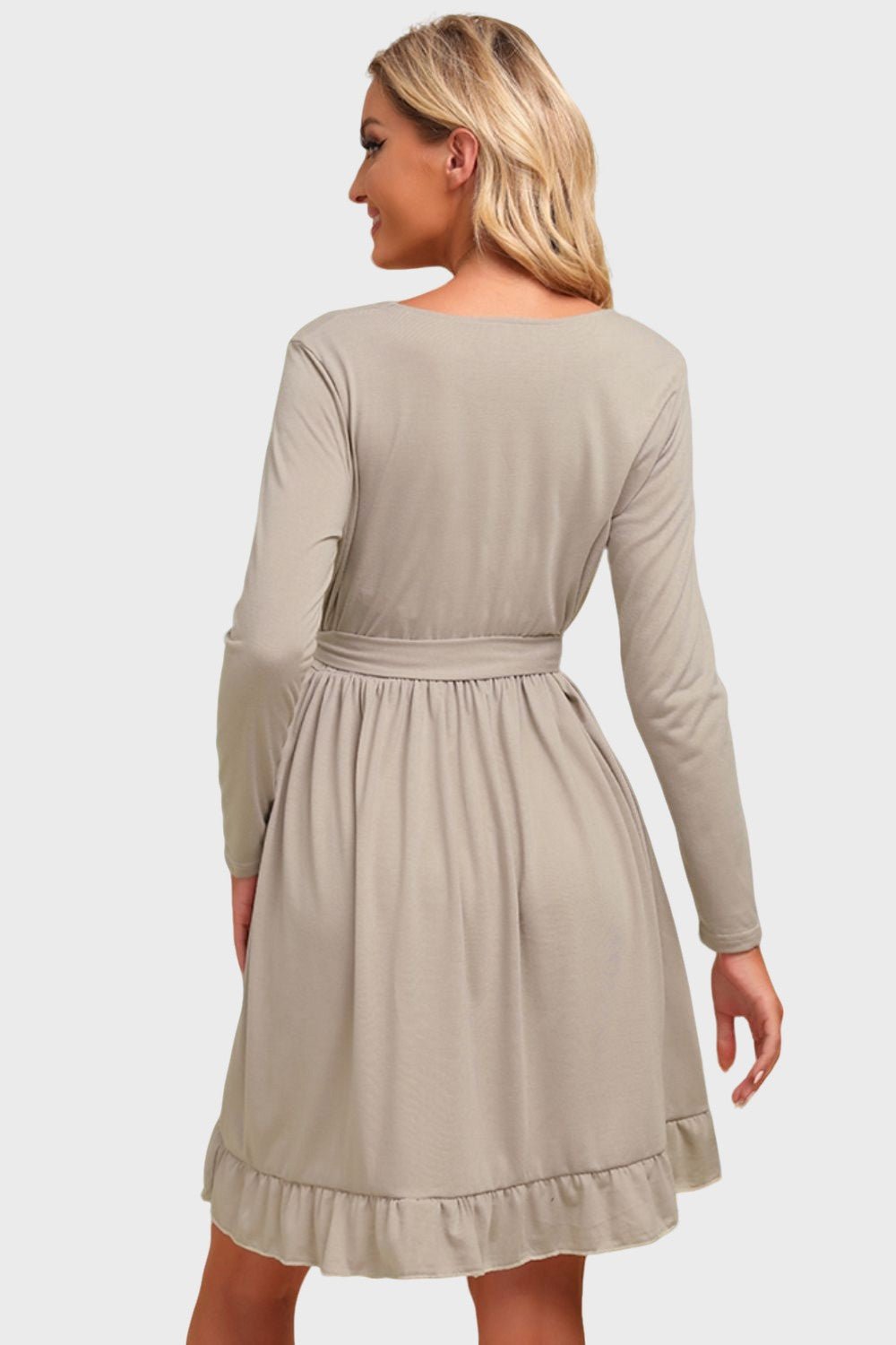 Ruffles | Gigi Tiered Dress - Long Sleeve Tie Waist Dress-Dresses-ONVOILA