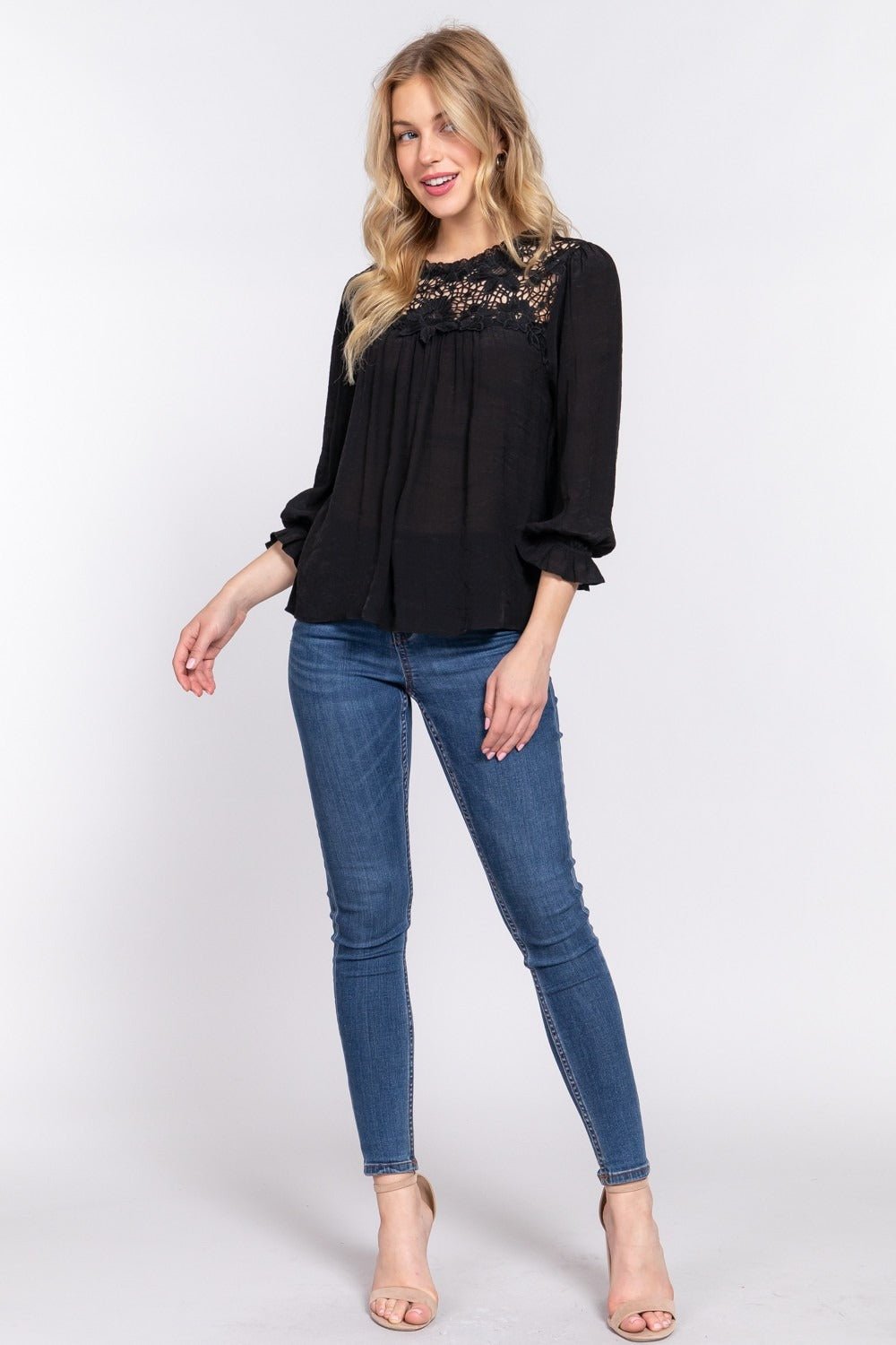 Crochet Lace Blouse with Flowy Sleeves-Shirts & Tops-ONVOILA