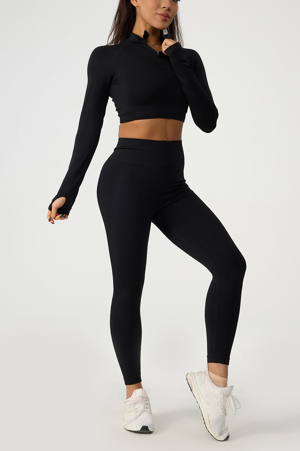 Quarter Zip Raglan Top & High Waist Leggings Active Set-active wear-ONVOILA