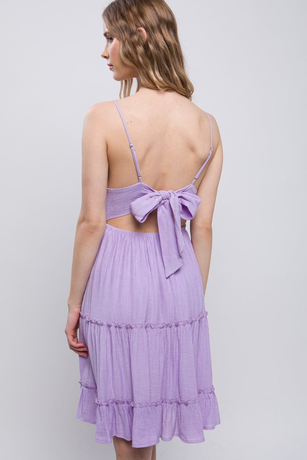 Purple Flowy Lace Mini Cami-Flowy Summer Dress Lace Mini Cami Dress-ONVOILA