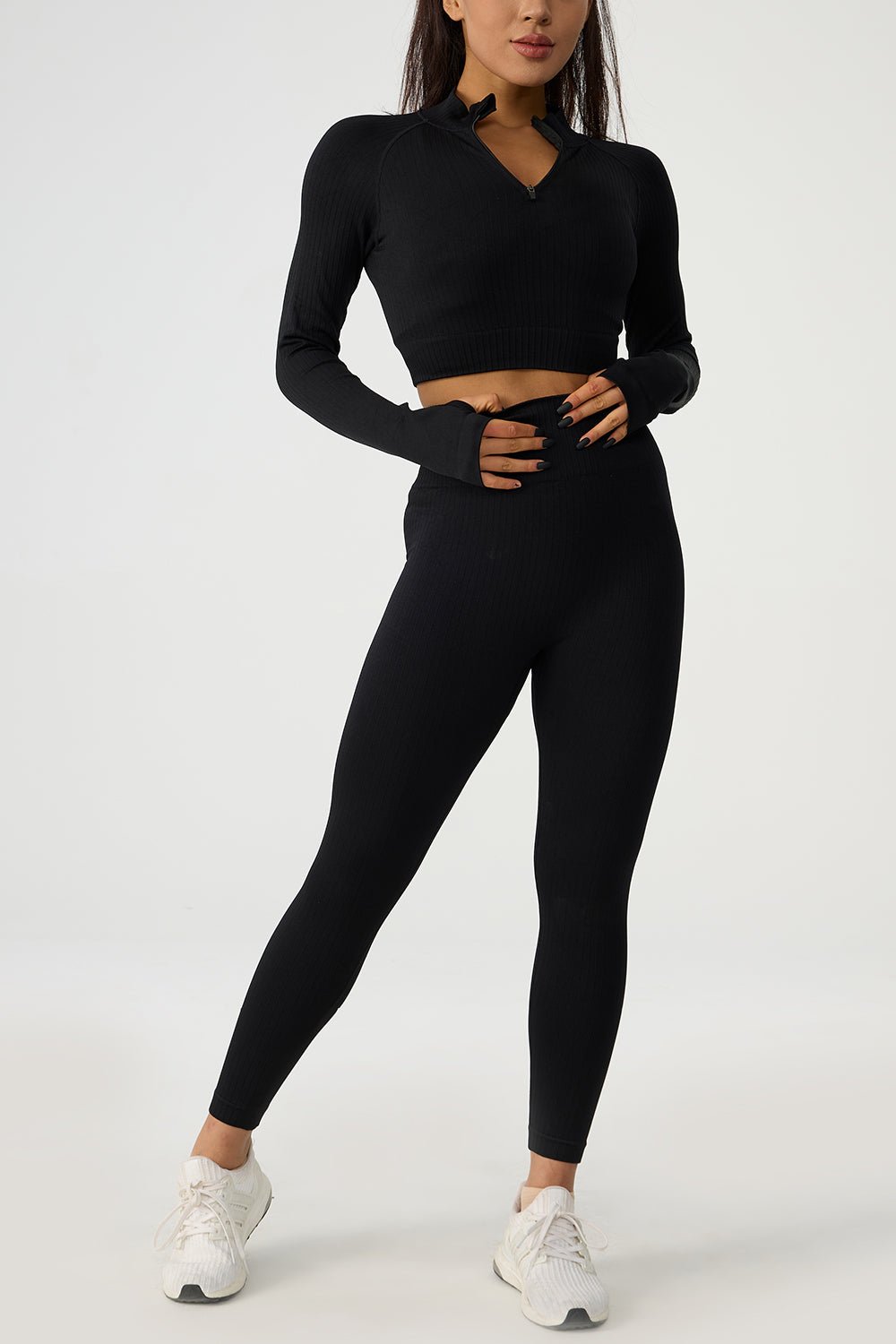 Quarter Zip Raglan Top & High Waist Leggings Active Set-active wear-ONVOILA