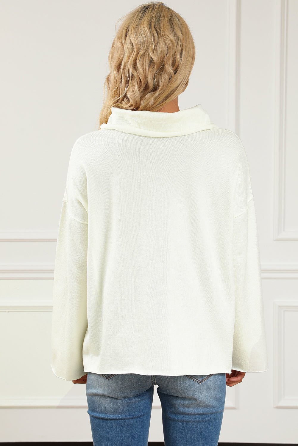 Cashmere Embrace: Dropped Shoulder Knit, Boldly Slit | Modern Opulence-Shirts & Tops-ONVOILA